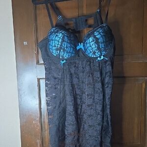 Elegant Black and Blue Lace Lingerie Set